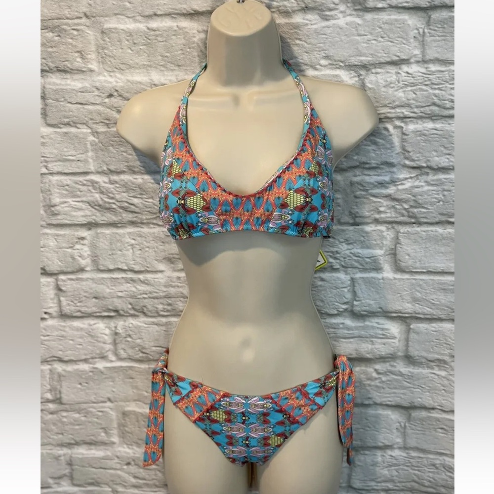 NWT Paolita Melaina Colorful Floral Halter Side Tie Bikini Set L/32DD/34D/36C